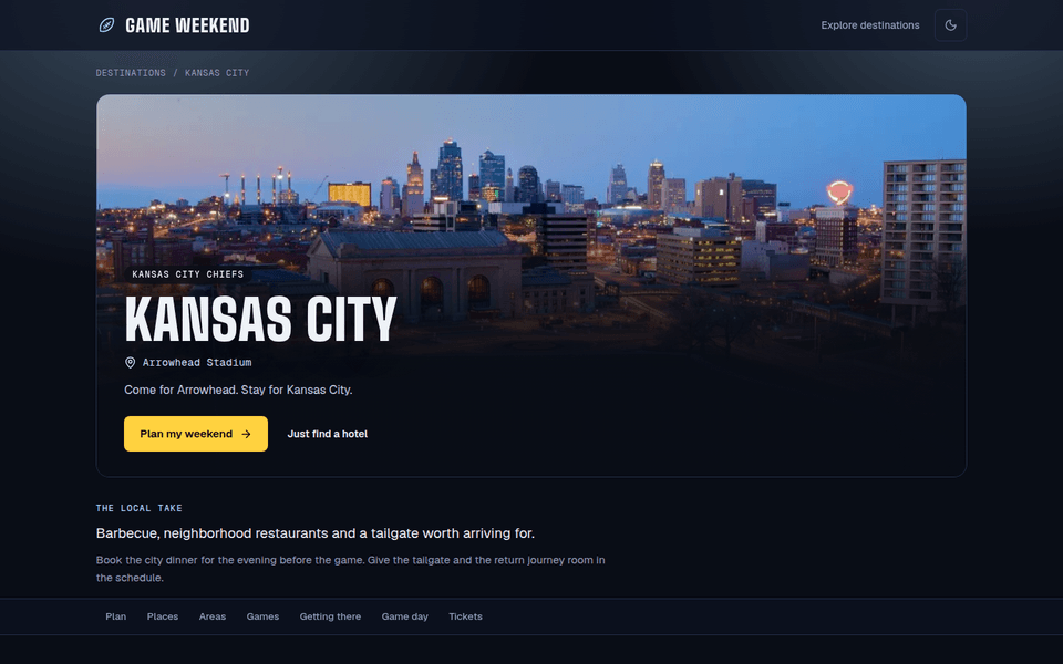 Kansas City weekend guide with the downtown skyline at dusk.