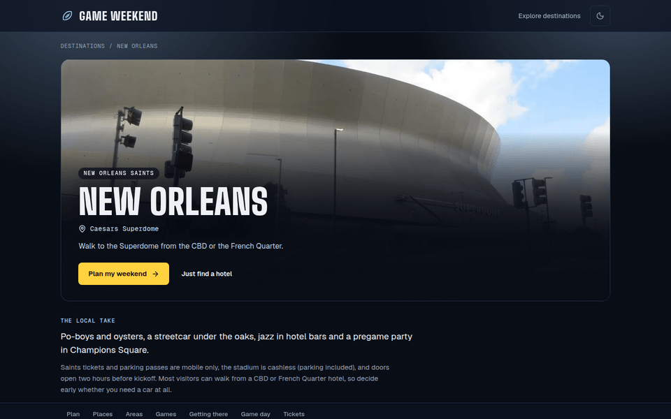 New Orleans weekend guide with the Caesars Superdome.